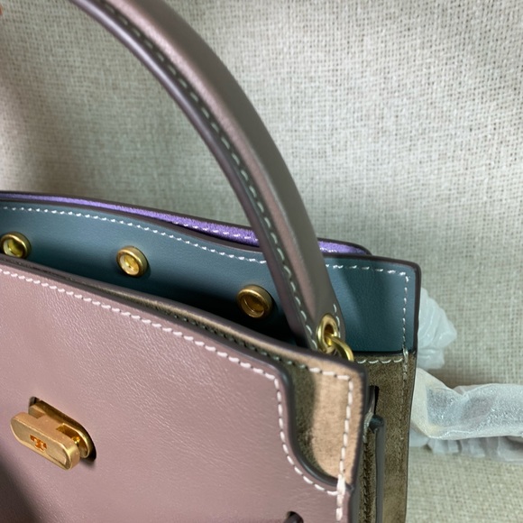 NEW Tory Burch Lee Radziwill Petite Double Clam Shell Taupe Leather Shoulder Bag - Picture 11 of 15